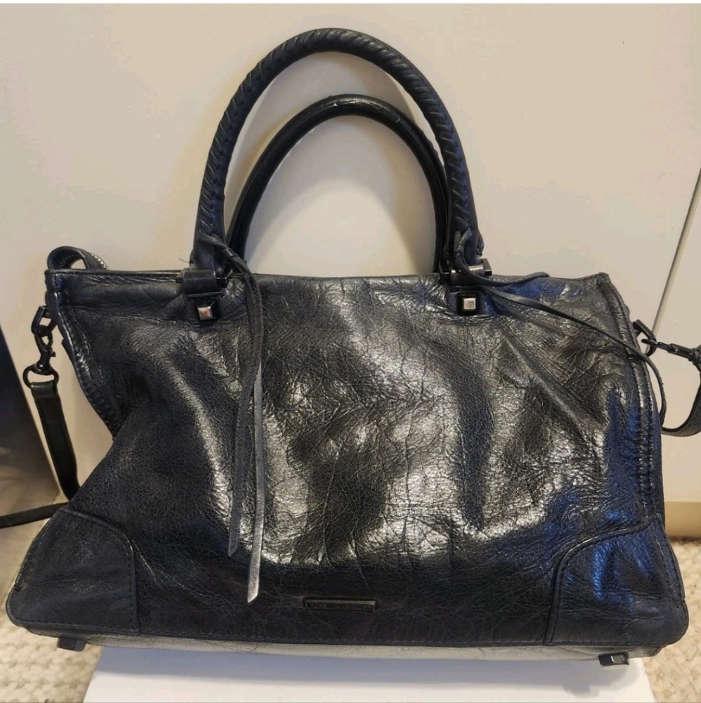 Rebecca Minkoff Regan Black "Distressed" Leather Satchel/Crossbody Bag Ret.$399 - Picture 3 of 12